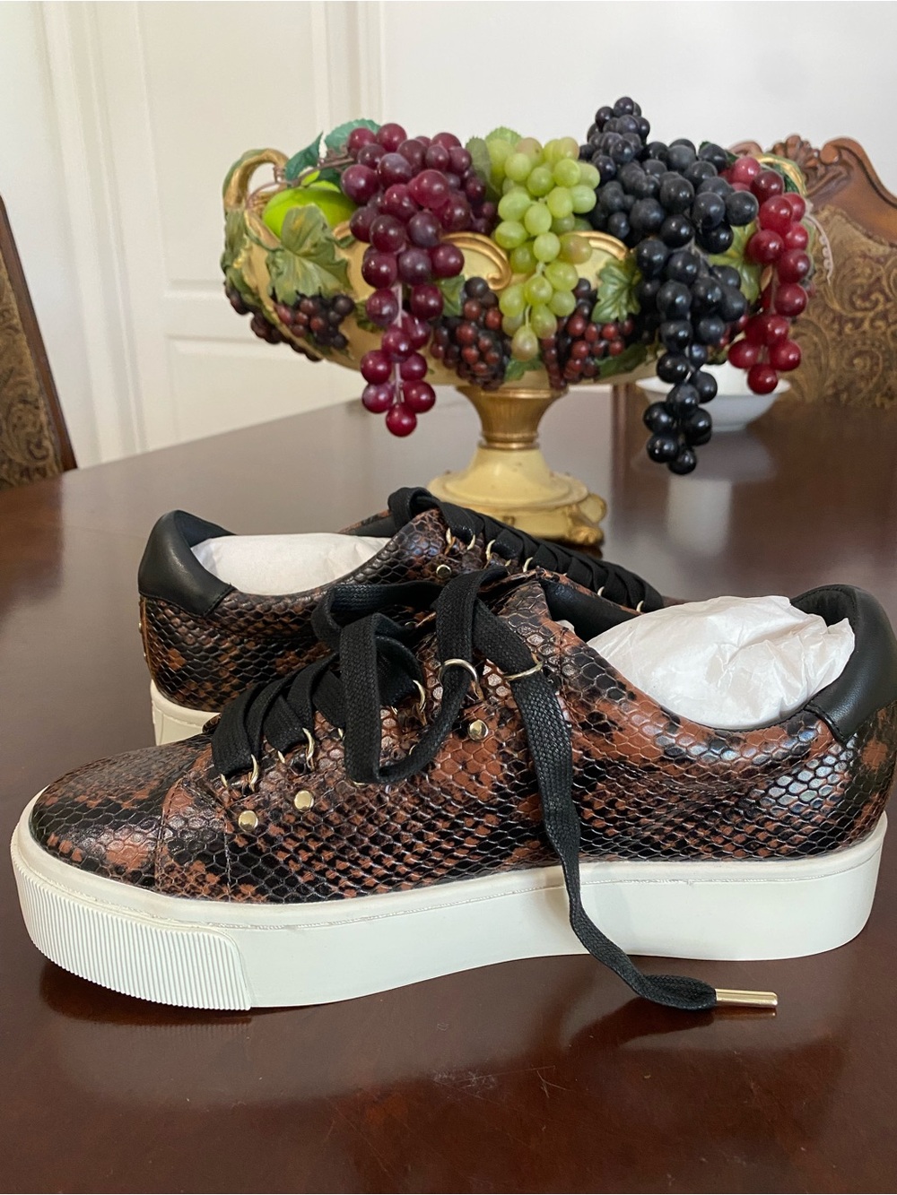 Women's Brown Snake-Print Platform Sneakers